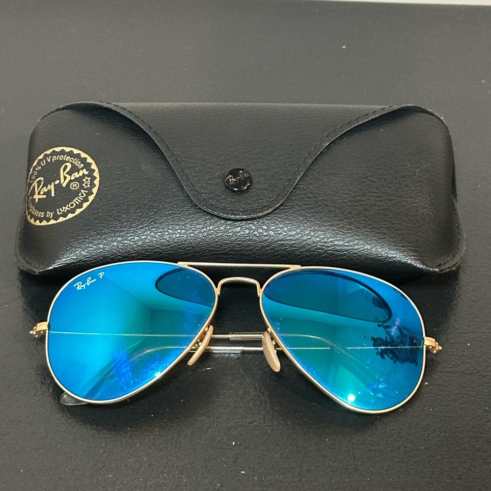 Ray-Ban Gold Frame Sunglasses with Blue Lenses